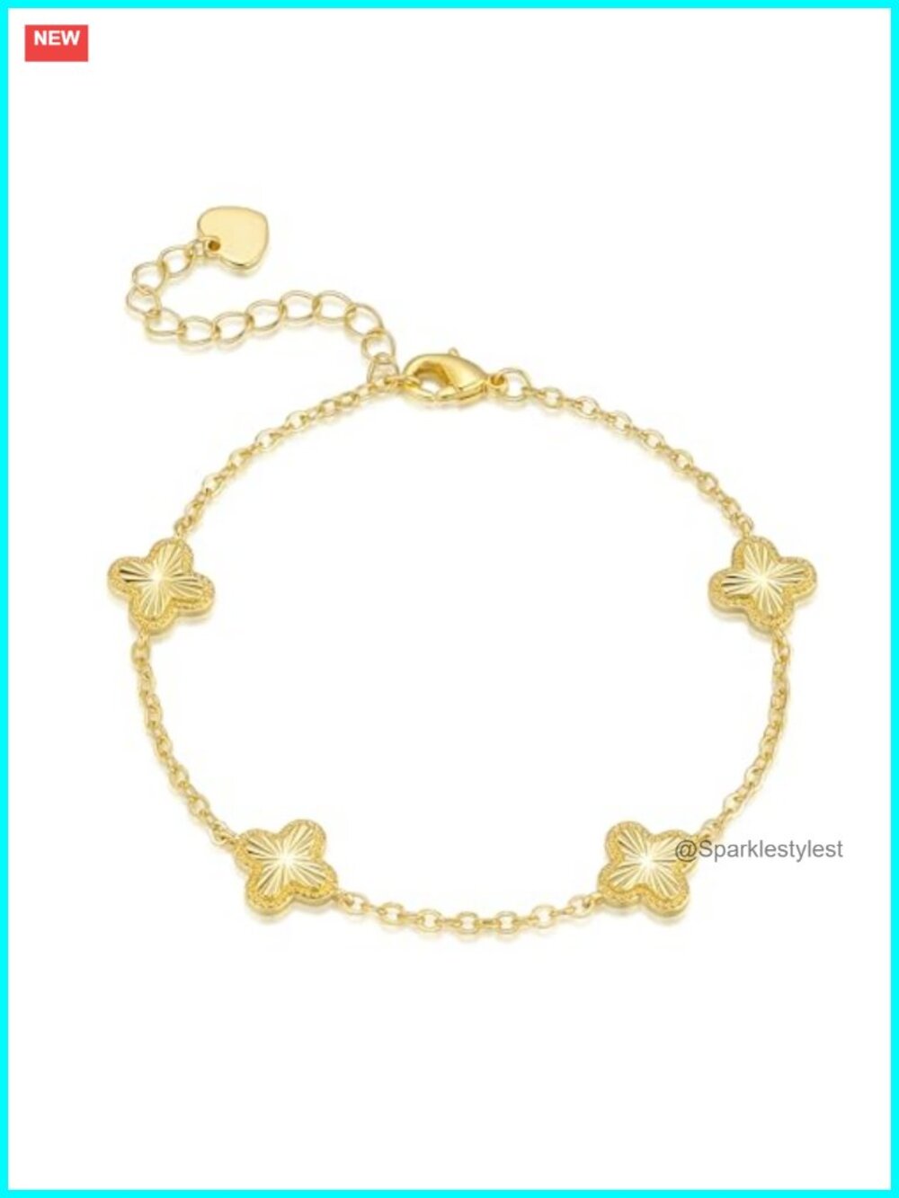 14K Gold Plated Clover Bracelet Adjustable Dainty Lucky Women's Jewelry